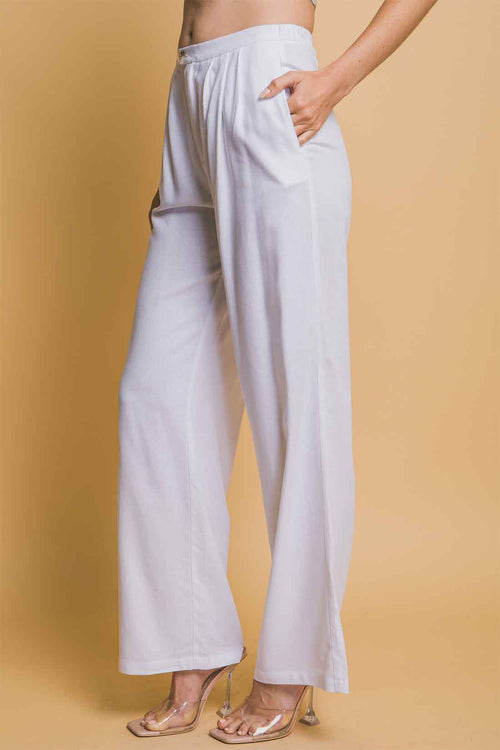 White Linen Pants Set side