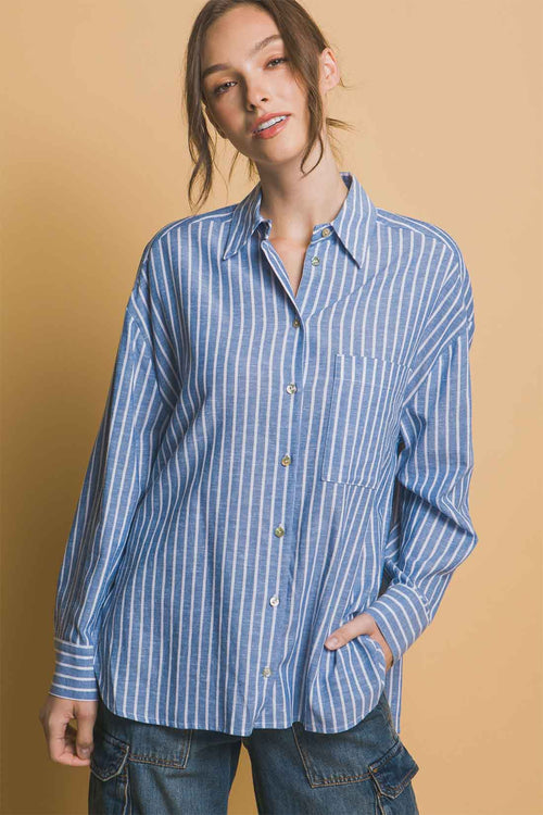 Blue Stripe Linen Shorts Set
