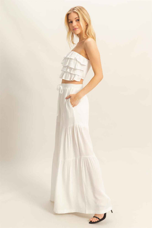 White Flowy Pants Set side