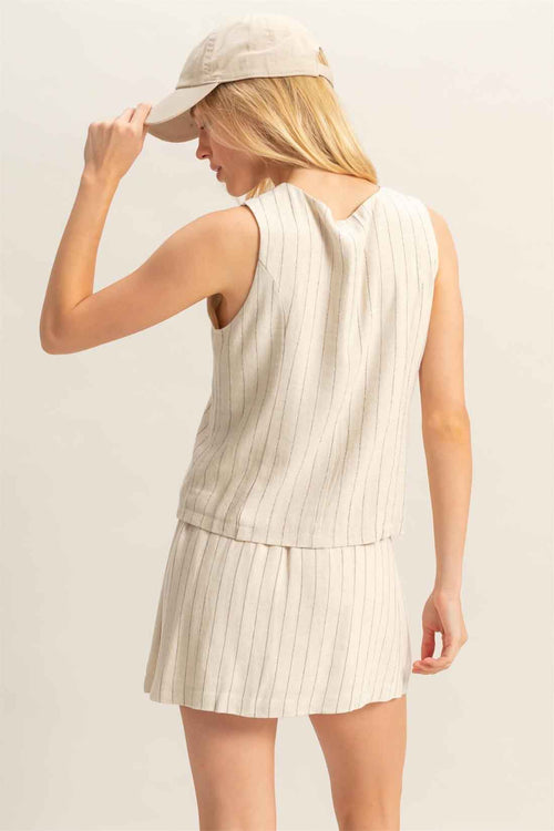 Oatmeal Striped Mini Skirt Set back