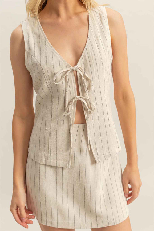 Oatmeal Striped Mini Skirt Set details