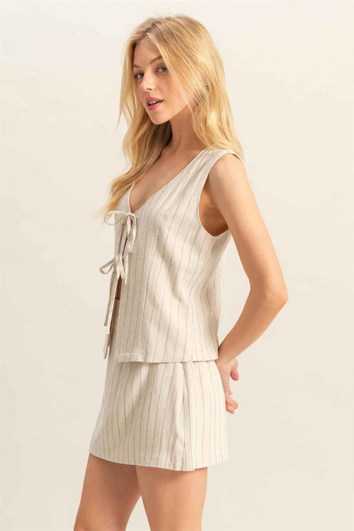 Oatmeal Striped Mini Skirt Set side