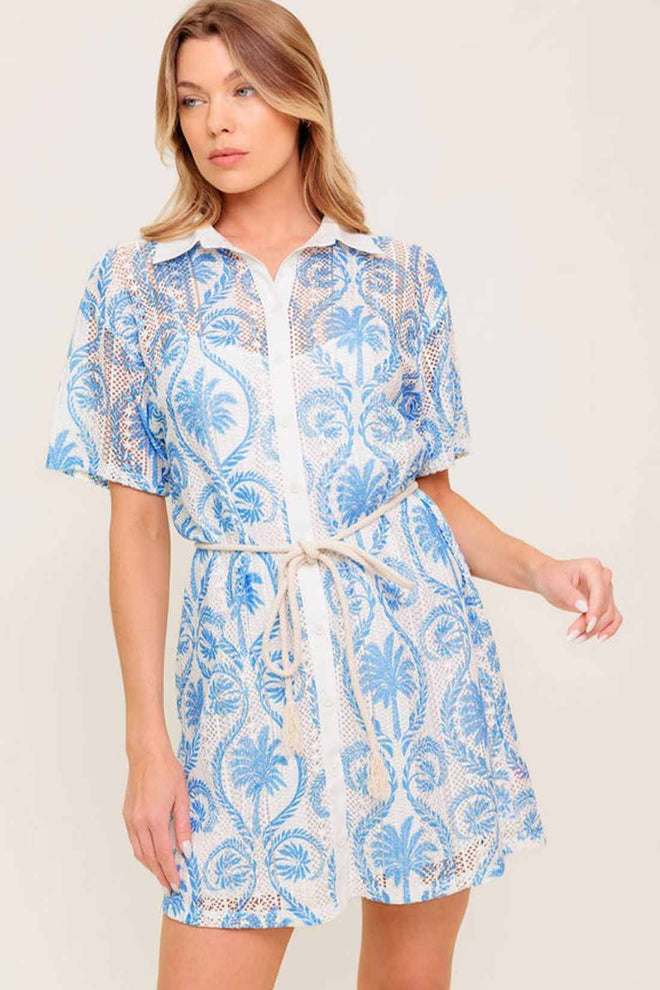 Ivory Blue Lace Mini Dress