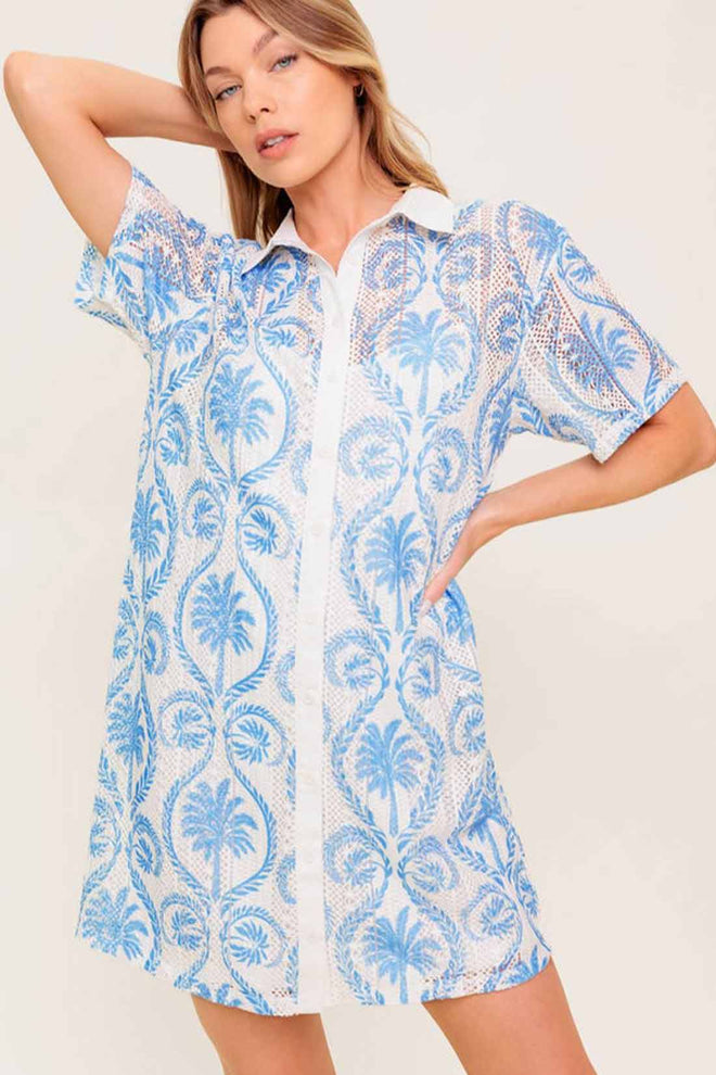 Ivory Blue Lace Mini Dress front