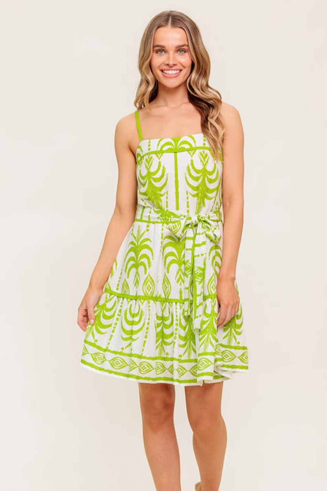 Ivory Green Printed Mini Dress