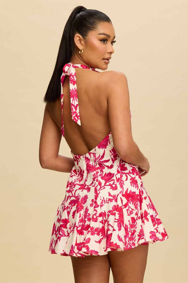 Catrina Fuchsia Ruffle Mini Dress back