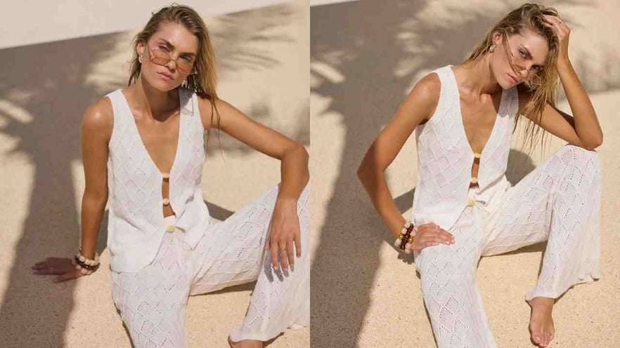 Beach White Knit Pants Set