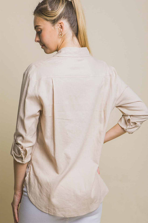 Valeria Khaki Linen Shirt back