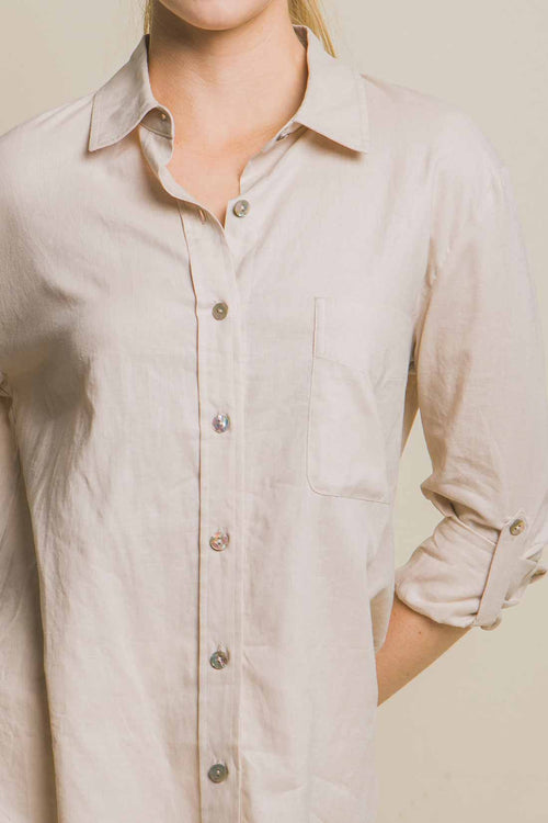 Valeria Khaki Linen Shirt detail