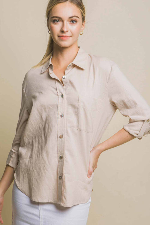 Valeria Khaki Linen Shirt front