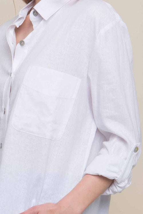 Valeria White Linen Shirt detail