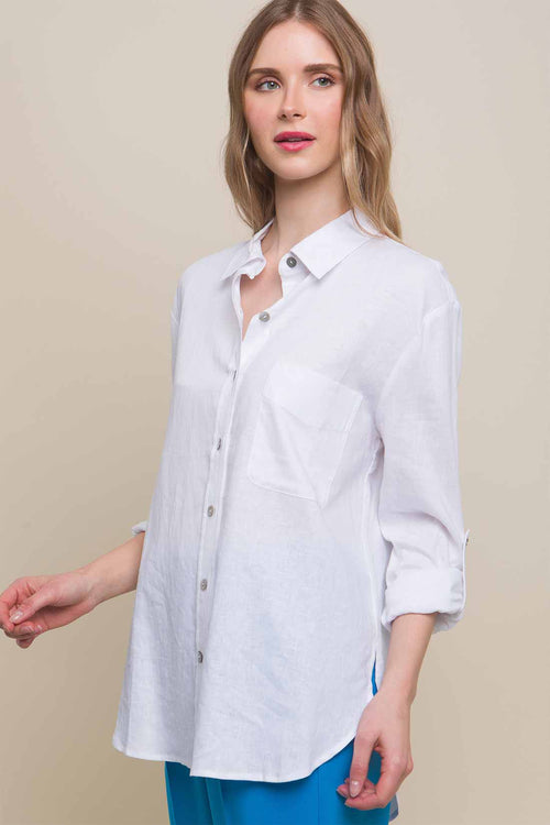 Valeria White Linen Shirt side