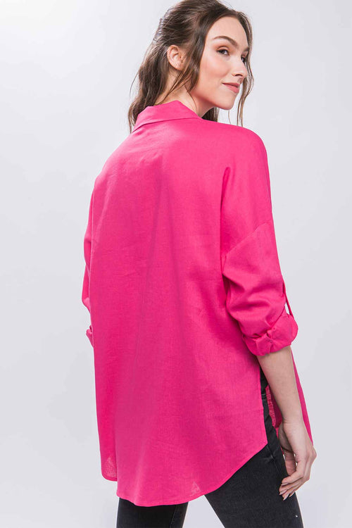 Patricia Fuchsia Pocket Linen Shirt back