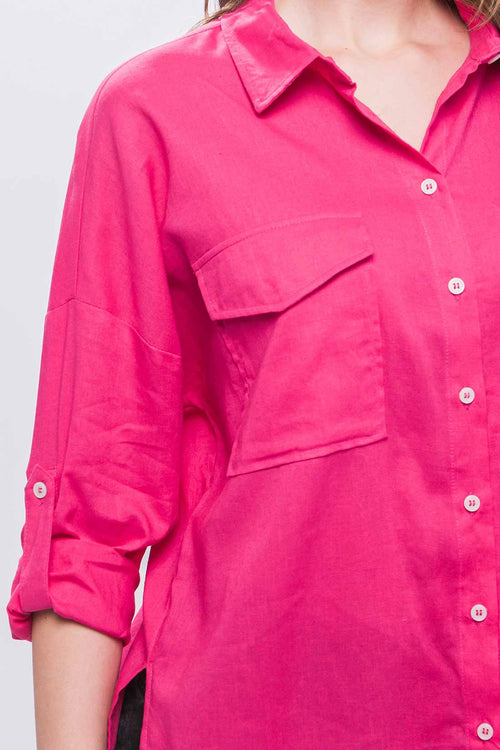 Patricia Fuchsia Pocket Linen Shirt detail