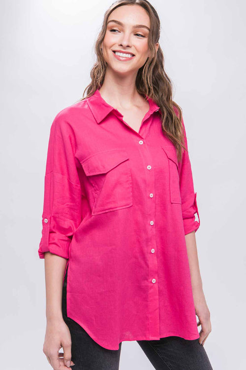 Patricia Fuchsia Pocket Linen Shirt