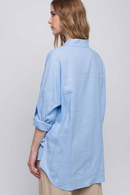 Patricia Light Blue Pocket Linen Shirt back