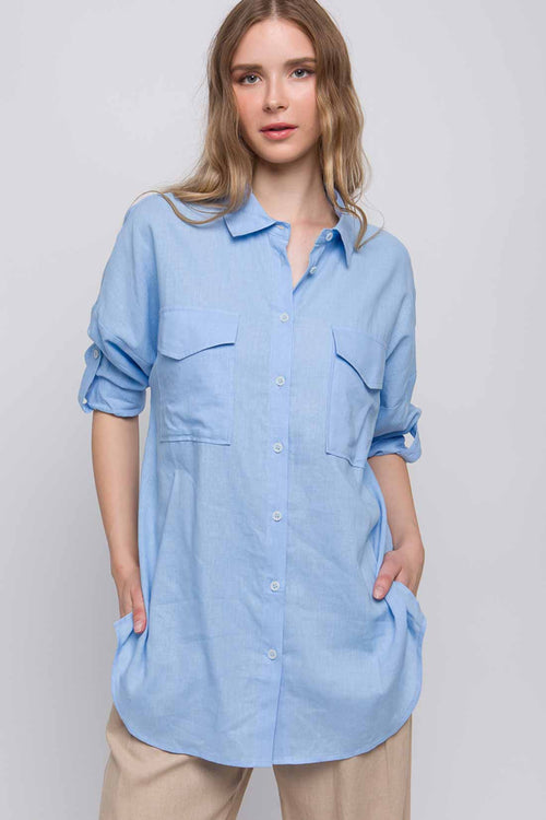 Patricia Light Blue Pocket Linen Shirt