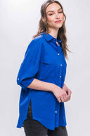 Patricia Royal Blue Pocket Linen Shirt side