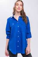 Patricia Royal Blue Pocket Linen Shirt