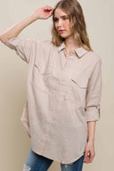 Patricia Khaki Pocket Linen Shirt front