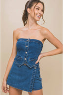 Nera Denim Strapless Skort Set front