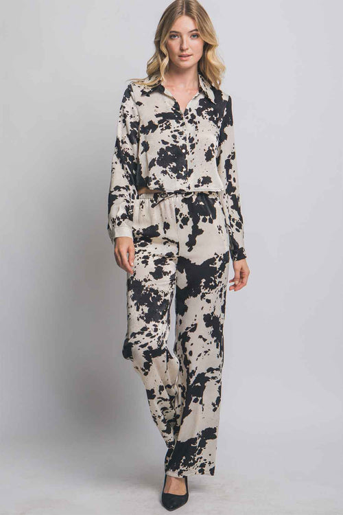 Black Cow Printed Pants Set