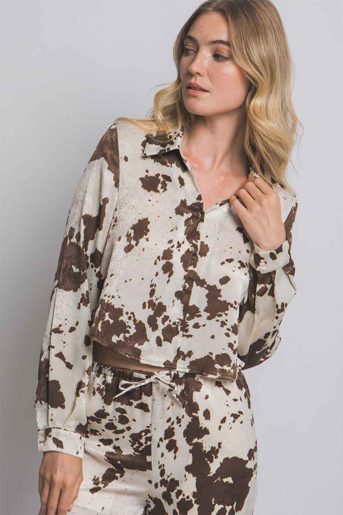 Brown Cow Printed Pants Set front