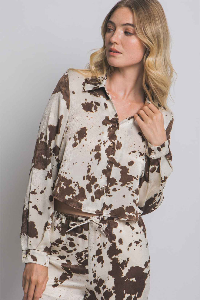 Brown Cow Printed Pants Set front