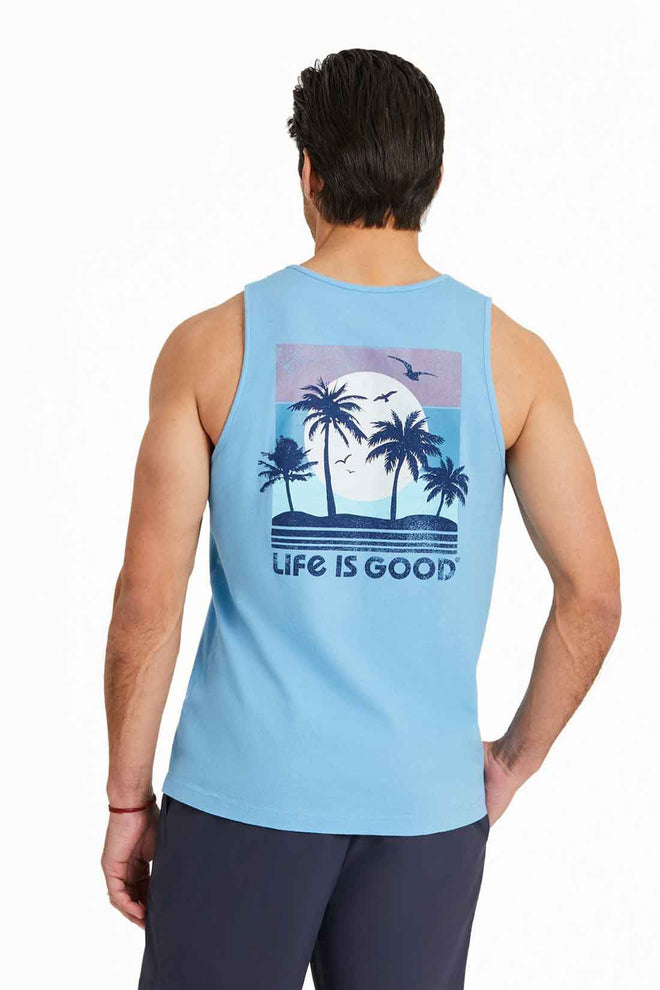 Life is Good Cool Blue Beachy Palms Tank back