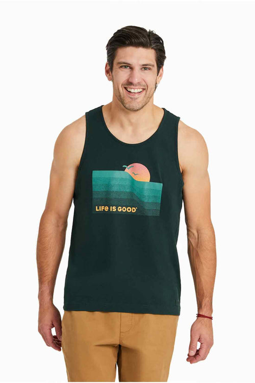 Life is Good Treeline Green Wavy Sunset Tank