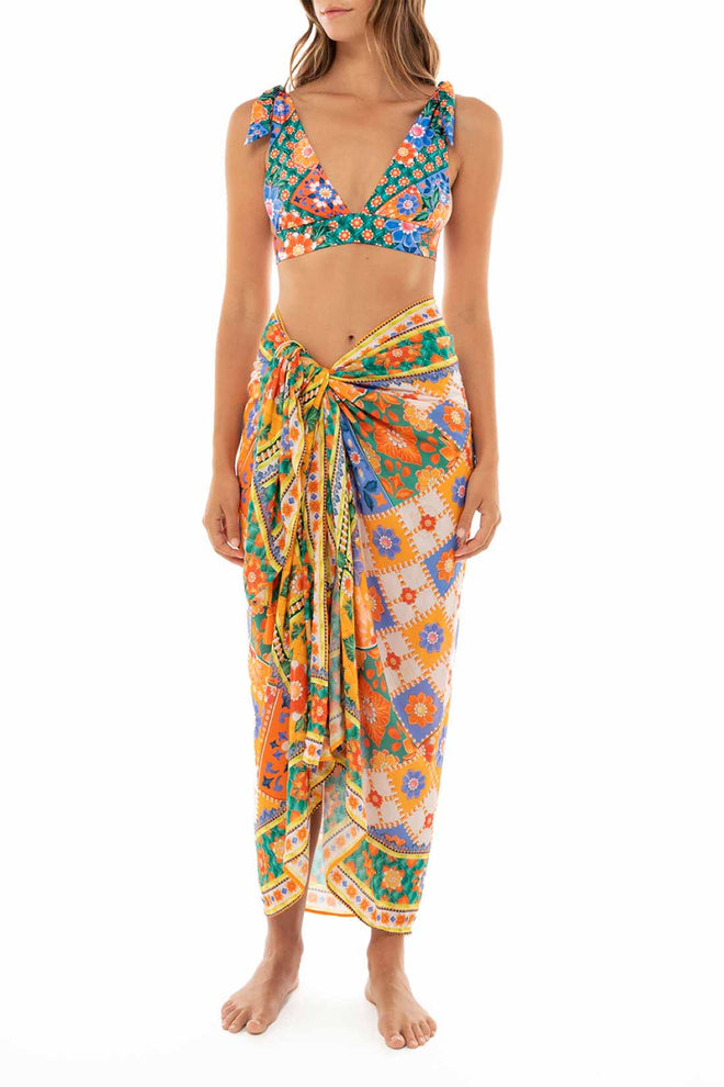 Agua Bendita Marine Tile Sarong front