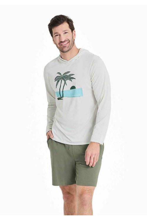 Life is Good Fog Gray Sunset Palms Long Sleeve Hoodie