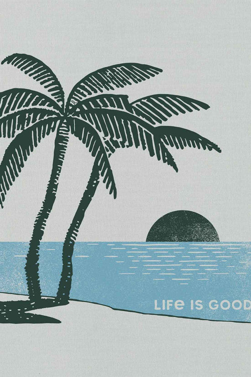 Life is Good Fog Gray Sunset Palms Long Sleeve Hoodie detail