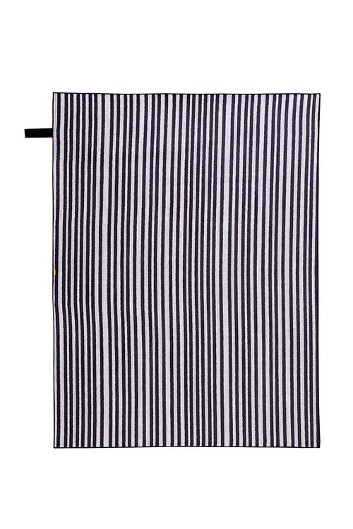 Black and white striped towel on a white background