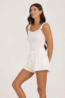 White Novelty Rib Tank Shorts Set side