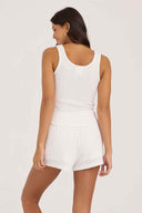White Novelty Rib Tank Shorts Set back
