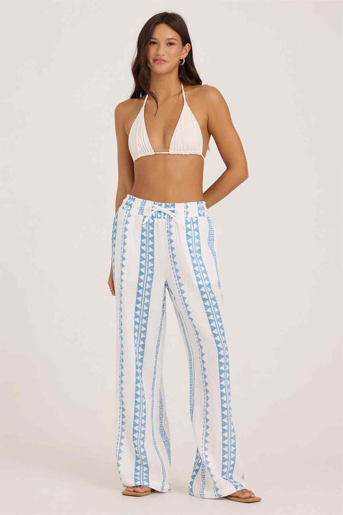 Blue Tribal Stripe Printed Gauze Pant