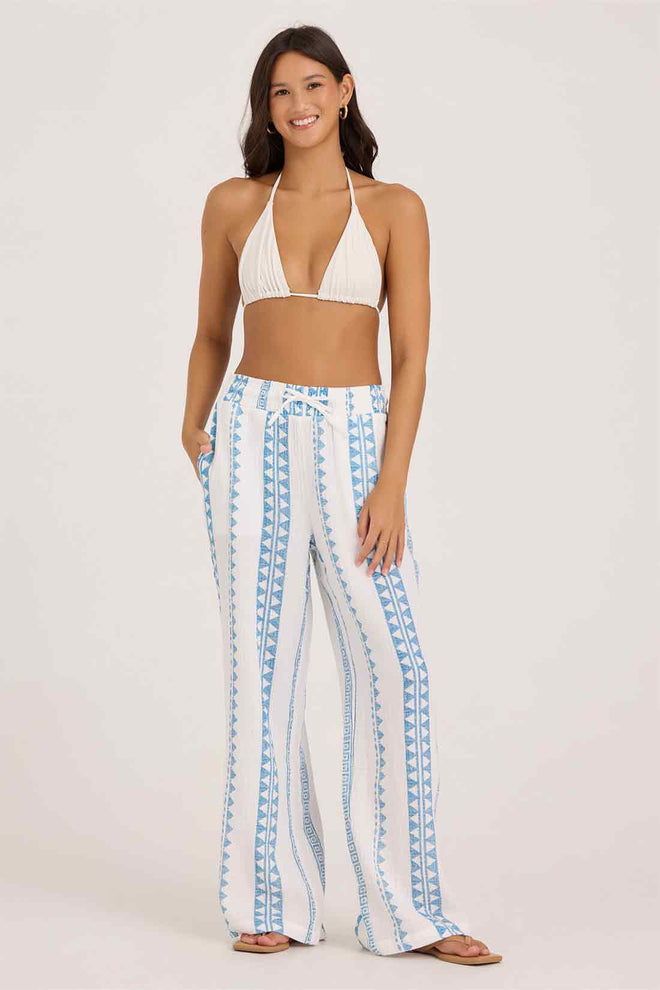 Blue Tribal Stripe Printed Gauze Pant front