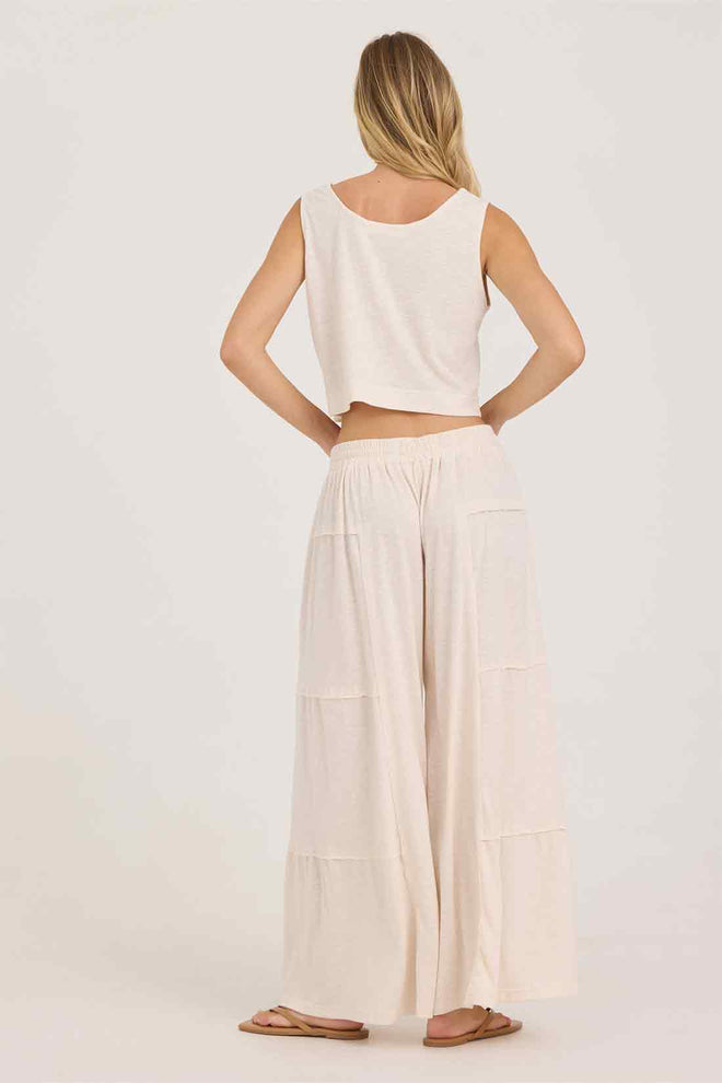 Cream Textured Slub Pants Set back