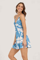 Blue Floral Printed Knot Mini Dress side