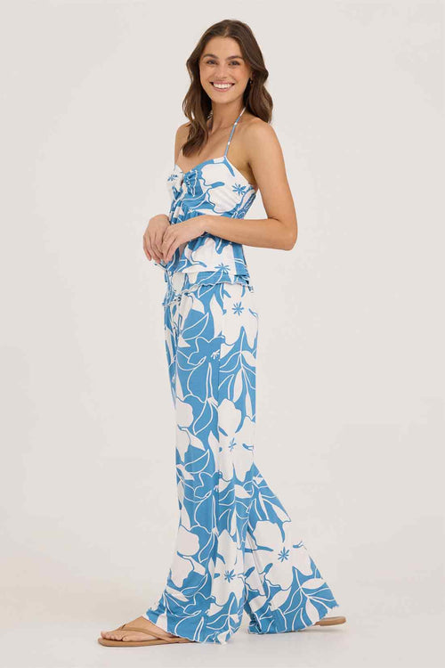 Blue Floral Printed Pants Set side