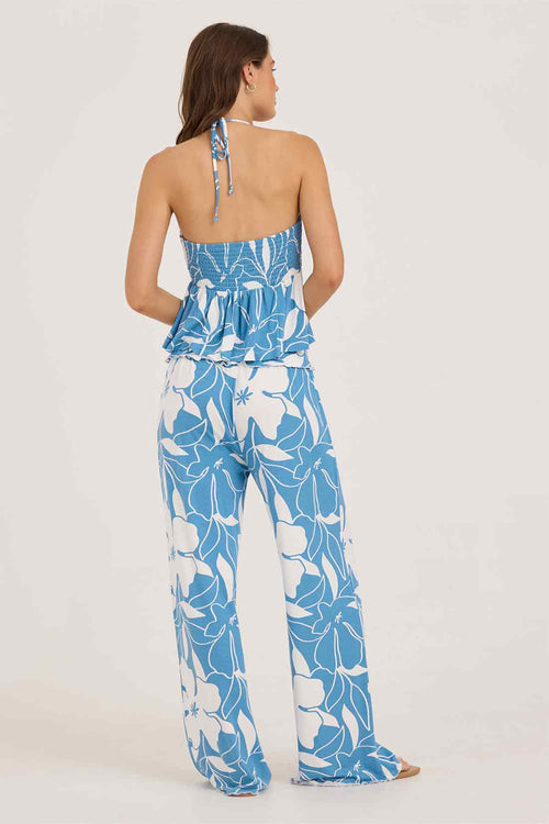 Blue Floral Printed Pants Set back