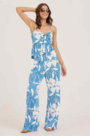 Blue Floral Printed Pants Set front