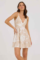 Sand Floral Printed Knot Mini Dress