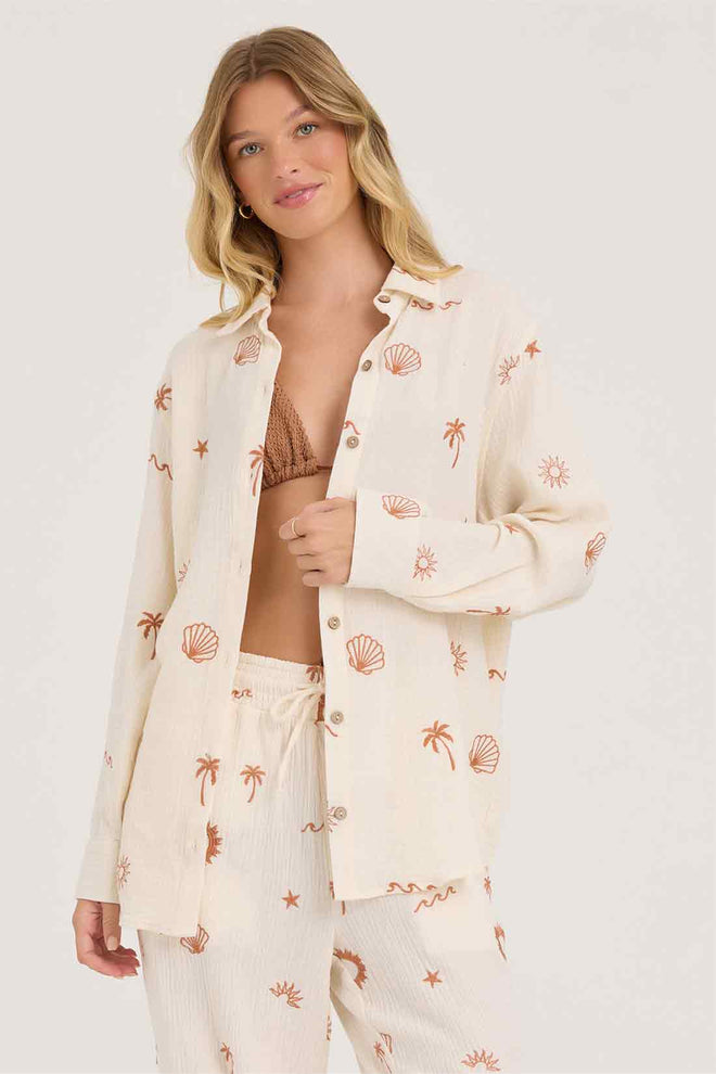 Sand Sea Embroidered Gauze Shirt