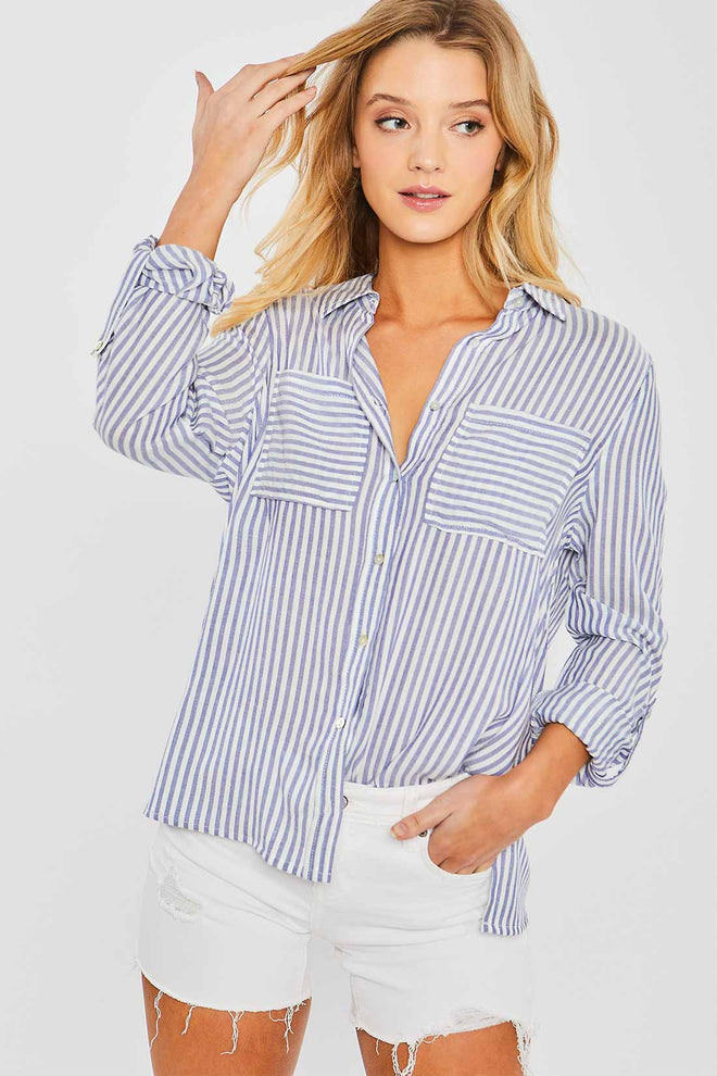 Laura Blue Striped Long Sleeve Shirt