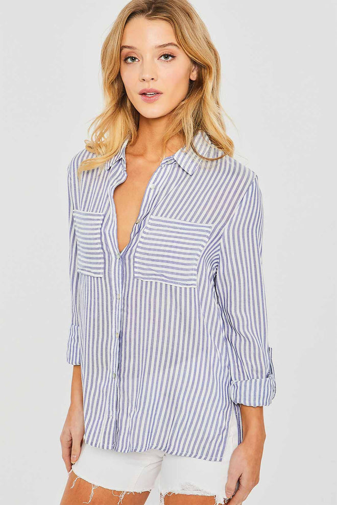 Laura Blue Striped Long Sleeve Shirt front