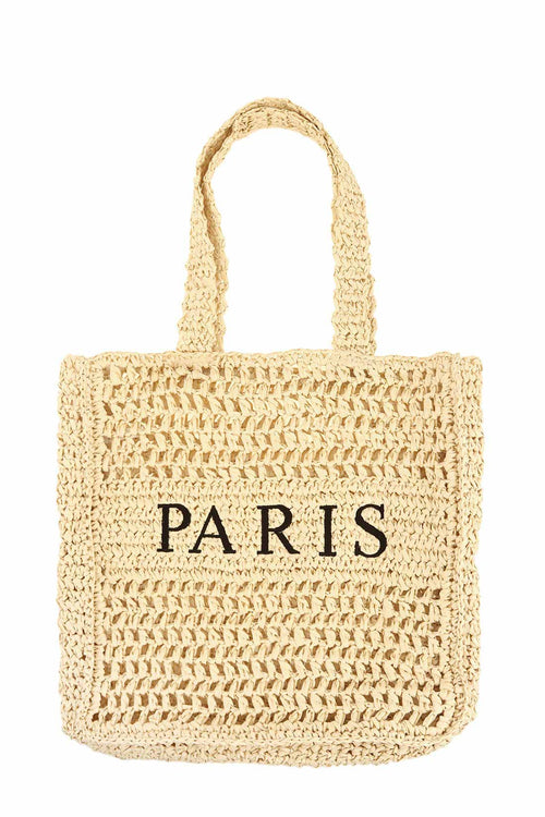 Beige Paris Straw Tote Bag