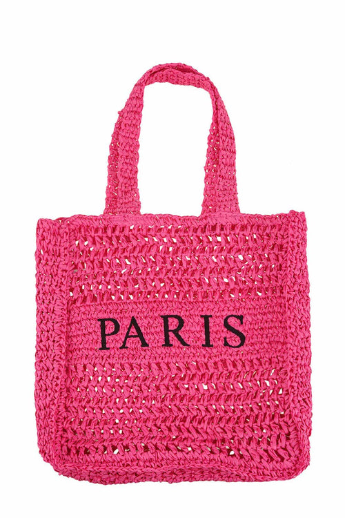 Fuchsia Paris Straw Tote Bag