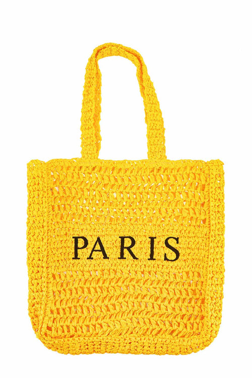 Yellow Paris Straw Tote Bag
